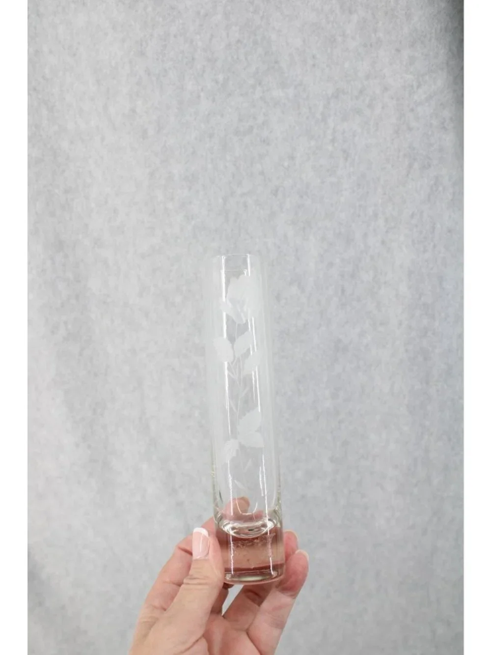 Etched Rose Glass Bud Vase Vintage 94796